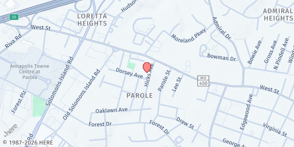 Map showing Mount Olive AME Church at 2 Hicks Avenue, Annapolis, MD