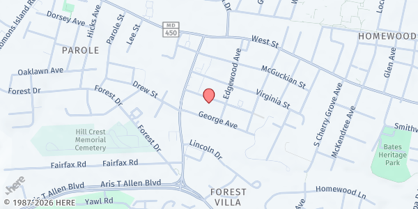 Map showing Rapture Church at 1834 George Avenue, Annapolis, MD