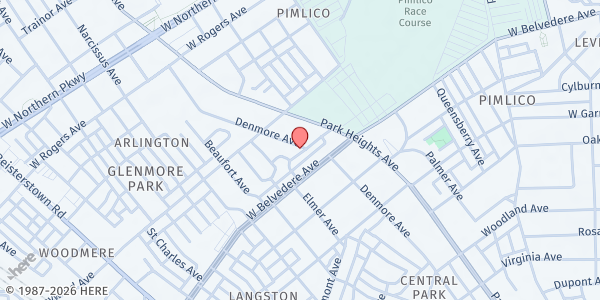 Map showing Word & Praise Faith Community Food Outreach at 5200 Denmore Avenue, Arlington, MD