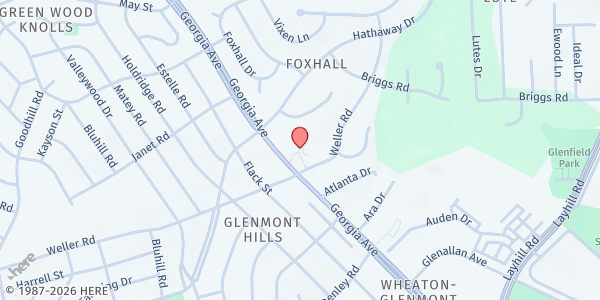 Map showing Glenmont United Methodist Church at 12901 Georgia Avenue, Aspen Hill, MD