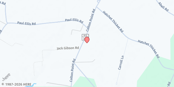 Map showing Holy Angels Church at 21340 Colton Point Road, Avenue, MD