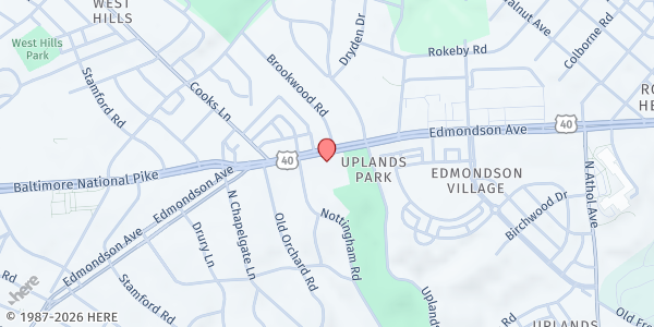 Map showing 40 West Assistance and Referral Center, Inc. at 4711 Edmondson Ave, Baltimore, MD