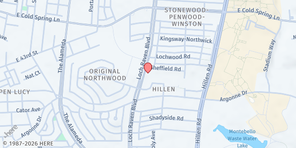 Map showing All Saints Evangelical Lutheran at 4215 Loch Raven Boulevard, Baltimore, MD