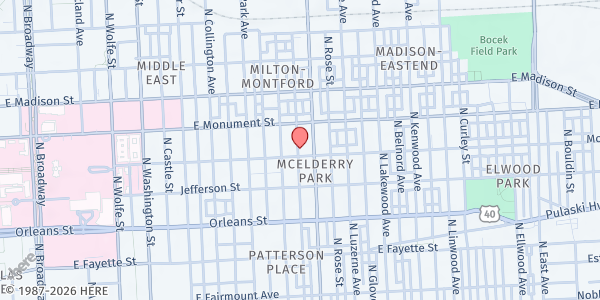 Map showing Amazing Grace Evangelical Lutheran Church at 2424 McElderry Street, Baltimore, MD