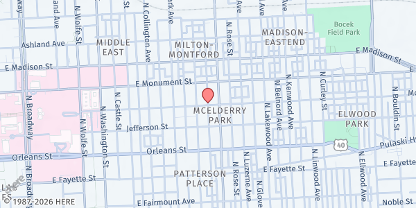 Map showing Amazing Grace Lutheran Church at 2424 McElderry Street, Baltimore, MD