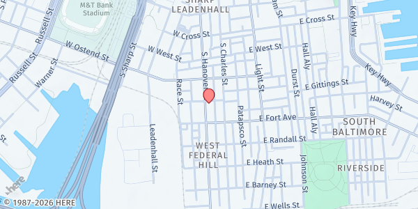 Map showing American Rescue Workers - Baltimore at 1401 South Hanover Street, Baltimore, MD