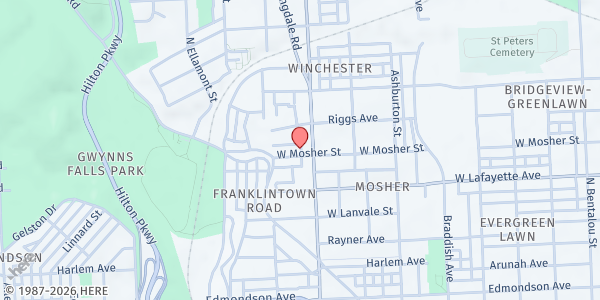 Map showing B More Loyal, Inc. Community Fridge & Freezer at 2900 Mosher Street, Baltimore, MD