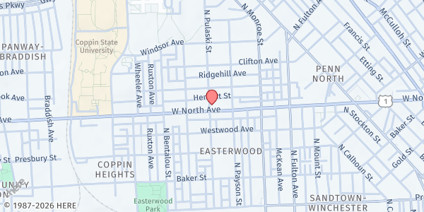 Map showing Be More Green Food Rescue - Baltimore at 2036 West North Avenue, Baltimore, MD