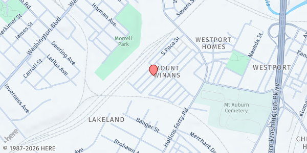 Map showing Bethany Baptist at 2616 Ridgely St., Baltimore, MD