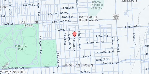 Map showing Breath of God Feeding Program - Patterson Park at 141 S Clinton St, Baltimore, MD