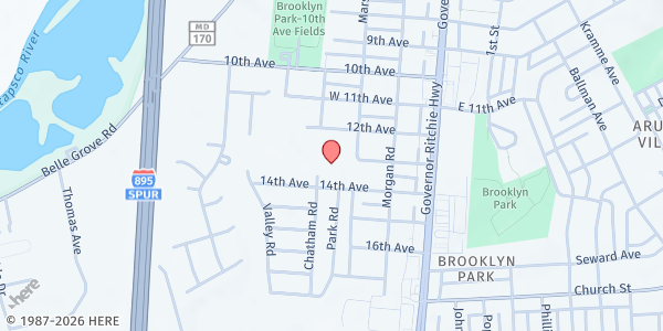 Map showing Brooklyn Park Elementary at 200 14th Avenue, Baltimore, MD