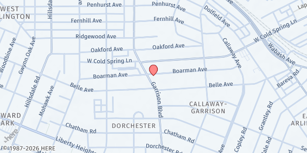 Map showing Calvary Baptist Church Food Pantry at 3911 Garrison Boulevard, Baltimore, MD