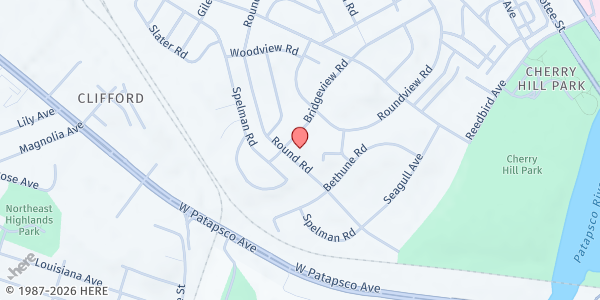 Map showing Cherry Hill United Methodist Church at 3225 Round Road, Baltimore, MD