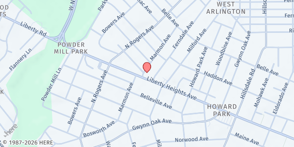 Map showing Concord Baptist Church at 5204 Liberty Heights Avenue, Baltimore, MD