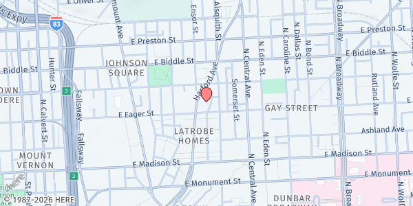Map showing East Baltimore Medical Center at 1000 East Eager Street, East Baltimore Medical Center, Baltimore, MD