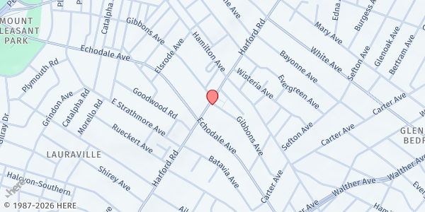 Map showing Faith Community Church, Food Pantry at 5315 Harford Road, Baltimore, MD