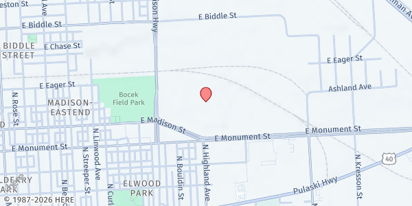 Map showing First Baptist Church, Soup Kitchen at 525 North Caroline Street, Baltimore, MD