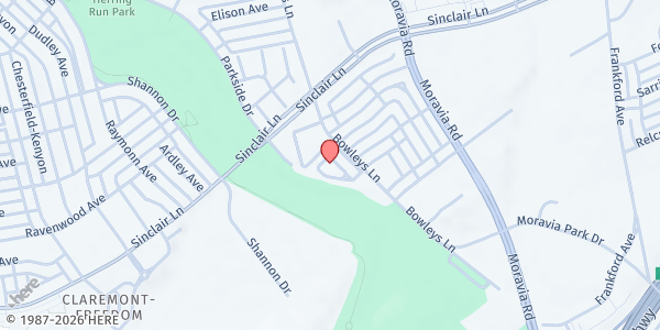 Map showing First Charity Baptist Church at 5601 Bowleys Lane, Baltimore, MD