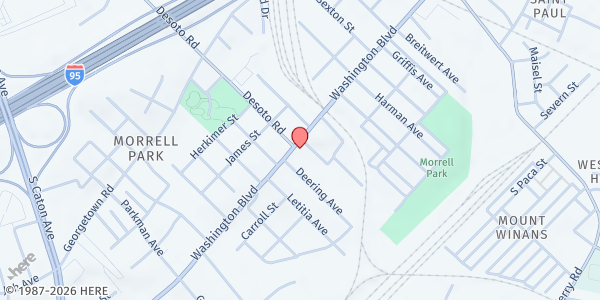 Map showing Food For The Poor Of MD - Baltimore at 2707 Washington Blvd, Baltimore, MD