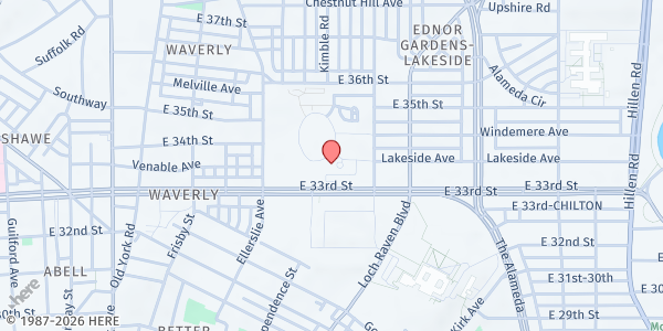 Map showing GEDCO - North East Food Pantry at 1010 East 33rd Street, Baltimore, MD