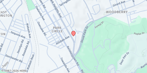 Map showing Good Shephard Baptist Church Emergency Food Pantry at 3459 Park Heights Ave., Baltimore, MD