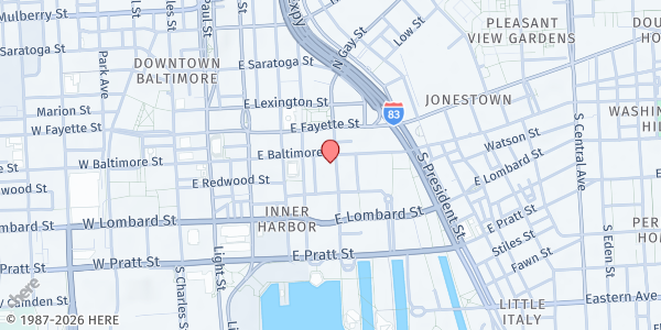 Map showing Grace and Hope Mission – Food Pantry at 4 South Gay Street, Baltimore, MD