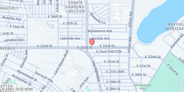 Map showing Grace Baptist Church at 3201 The Alameda, Baltimore, MD