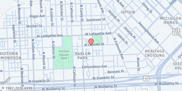 Map showing Greater Hope COGIC & Ministry at 800 N. Carrollton Avenue, Baltimore, MD