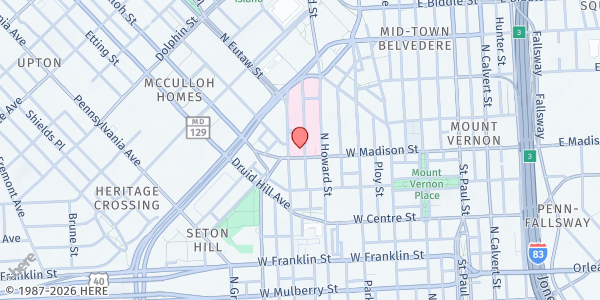 Map showing Hungry Harvest - University of Maryland Medical Center, Midtown Campus at 800 Linden Avenue, University of Maryland Medical Center, Midtown Campus, Baltimore, MD