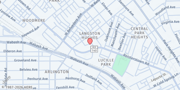 Map showing Langston Hughes Community Center, Food Pantry at 5011 Arbutus Avenue, Baltimore, MD