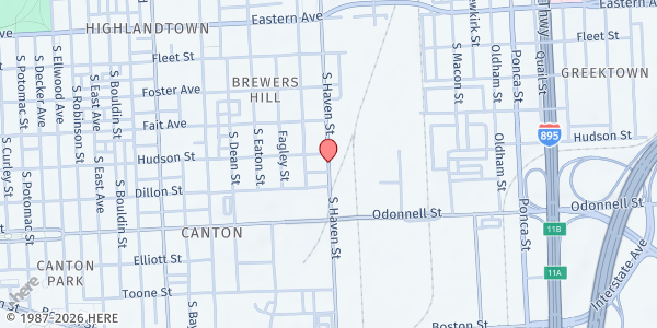 Map showing Love is the Key Ministries at South Haven Street, Baltimore, MD