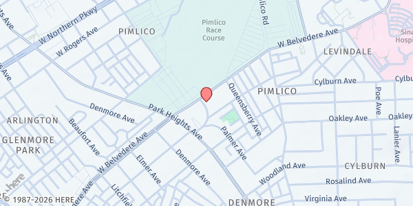 Map showing Manna Bible Baptist Church at 3043 West Belvedere Avenue, Baltimore, MD