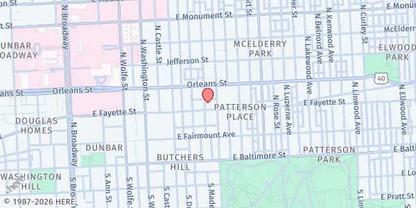 Map showing Men and Families Center at 2222 Jefferson St, Baltimore, MD