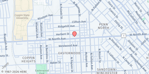 Map showing Mission Possible Ministries at 1932 West North Avenue, Baltimore, MD
