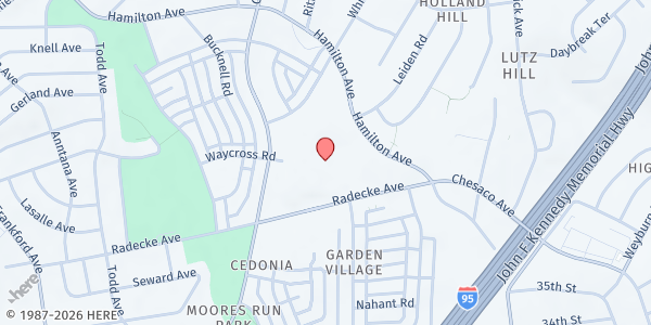Map showing Mount Pleasant Church & Ministries Food Pantry at 6000 Radecke Avenue, Baltimore, MD