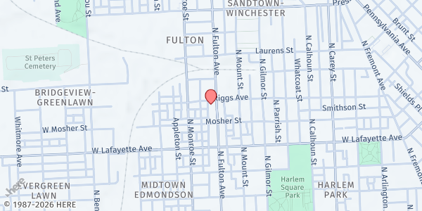 Map showing Mt. Pisgah CME Church Pantry at 1034 N. Fulton Avenue, Baltimore, MD