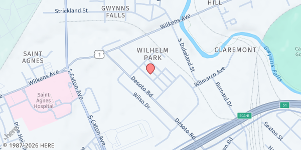 Map showing New Gabriel Baptist Church at 1041 Wilmington Avenue, Baltimore, MD