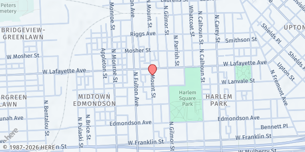 Map showing New Mount Zion Baptist Church at 817 N. Mount St., Baltimore, MD