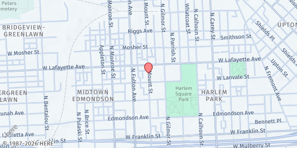 Map showing New Mount Zion at 817 North Mount St., Baltimore, MD