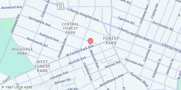 Map showing New St. Mark Baptist Church at 3905 Springdale Avenue, Baltimore, MD