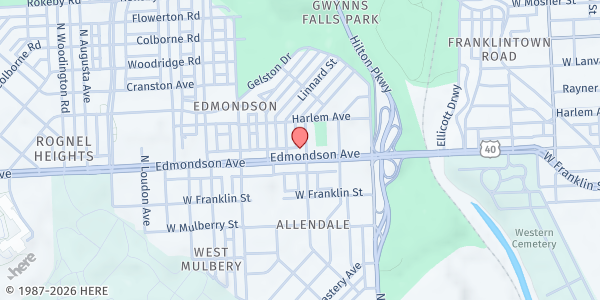 Map showing Olivet Baptist Church at 3500 Edmondson Avenue, Baltimore, MD