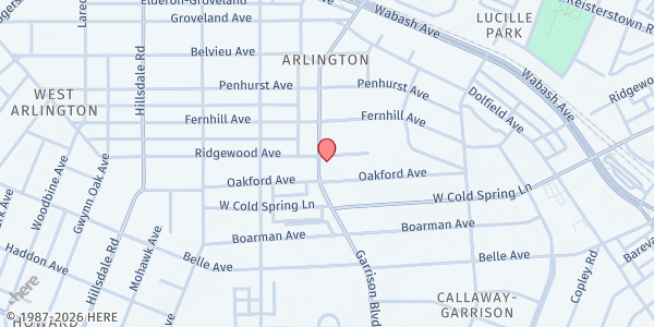 Map showing Open Heart Sanctuary at 4315 Garrison Boulevard, Baltimore, MD