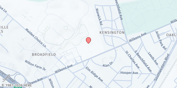 Map showing Our Lady of Victory Food Pantry at 4414 Wilkens Avenue, Baltimore, MD