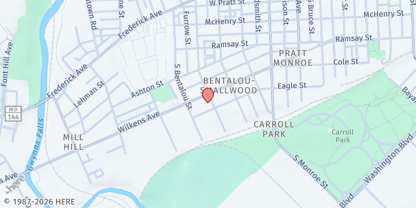 Map showing Perkins Square Baptist Church at 2500 Edmondson Avenue, Baltimore, MD