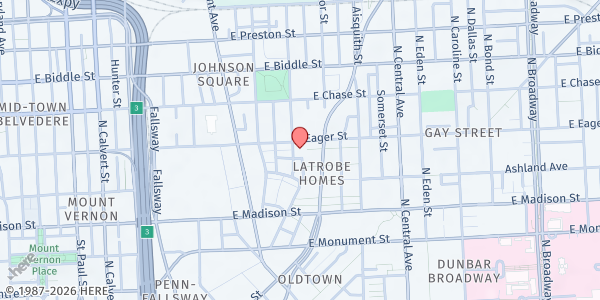 Map showing Redemporist Fathers at 901 East Eager Street, Baltimore, MD