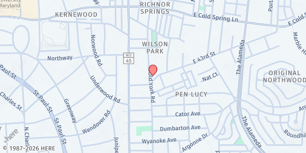 Map showing Refuge Way of Cross Church at 4301 Old York Road, Baltimore, MD