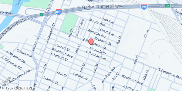 Map showing Regeneration Church of Deliverance at 435 Es. Pataspaco Ave., Baltimore, MD