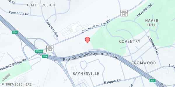 Map showing Rock City Church Food Pantry at 1607 Cromwell Bridge Road, Baltimore, MD