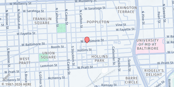 Map showing Sacred House Food Pantry at 1041 West Baltimore Street, Sacred House, Baltimore, MD