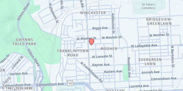 Map showing St. Edwards Outreach Ministry at 901 Poplar Grove Street, Baltimore, MD
